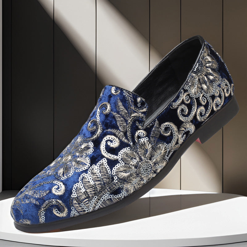 Italian Leather Loafers | Floral Embroidered Velvet Slip-Ons