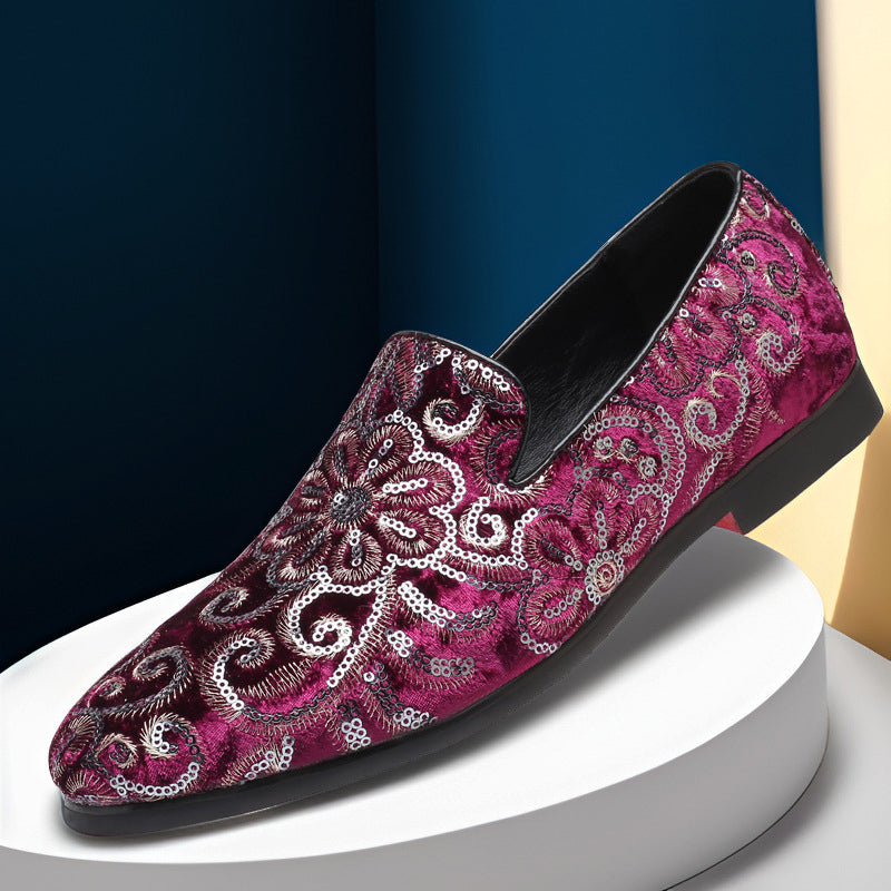 Italian Leather Loafers | Floral Embroidered Velvet Slip-Ons