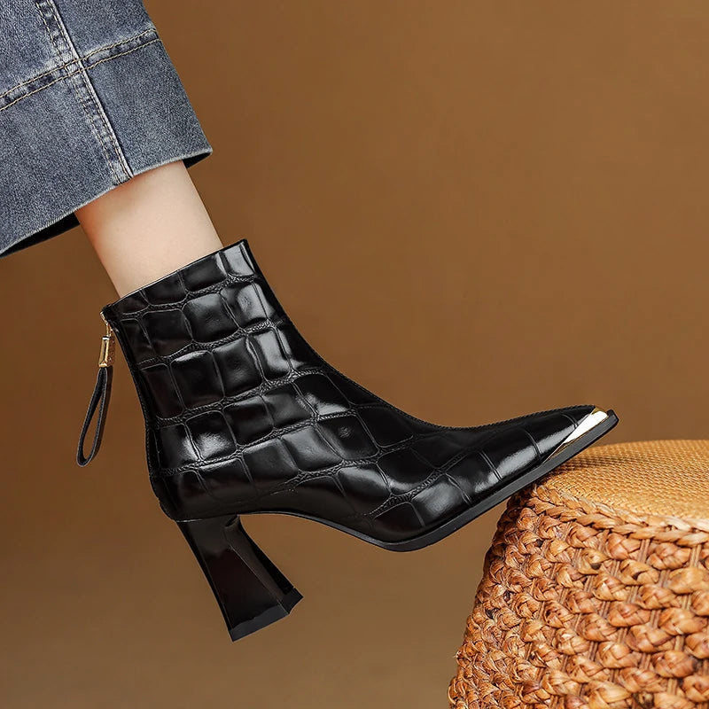 Genuine Leather Boots | Sculpted Block Heel