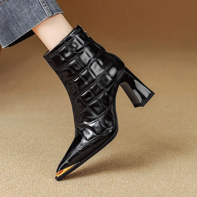Genuine Leather Boots | Sculpted Block Heel