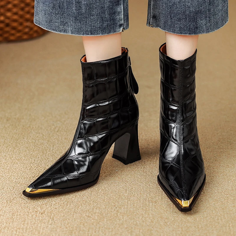 Genuine Leather Boots | Sculpted Block Heel