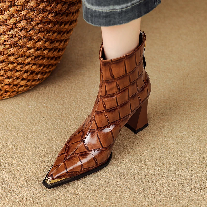 Genuine Leather Boots | Sculpted Block Heel