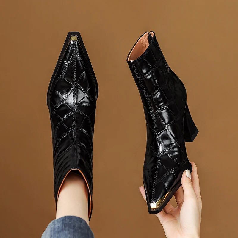 Genuine Leather Boots | Sculpted Block Heel