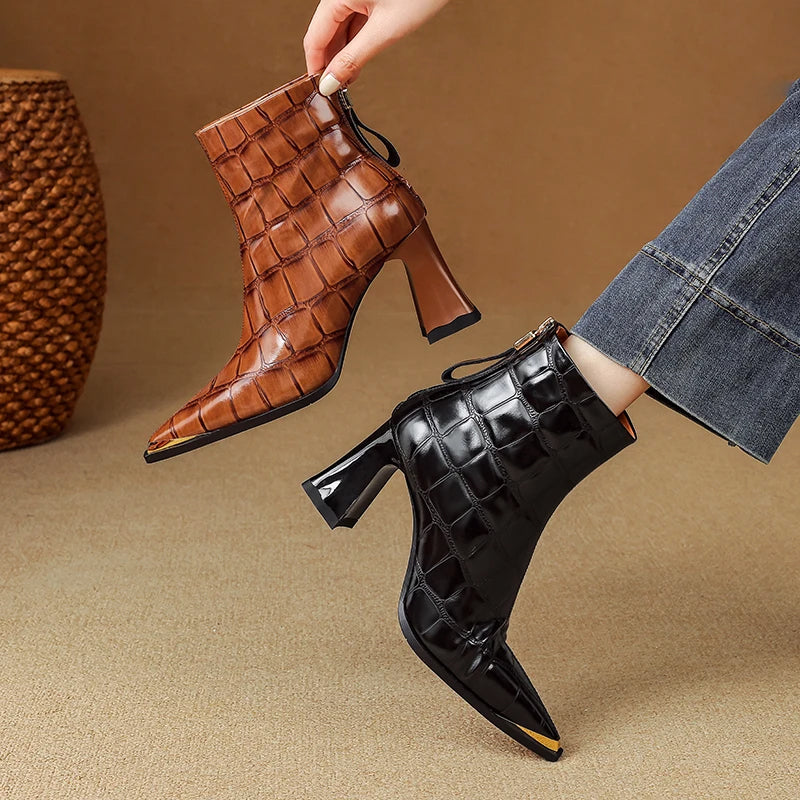 Genuine Leather Boots | Sculpted Block Heel