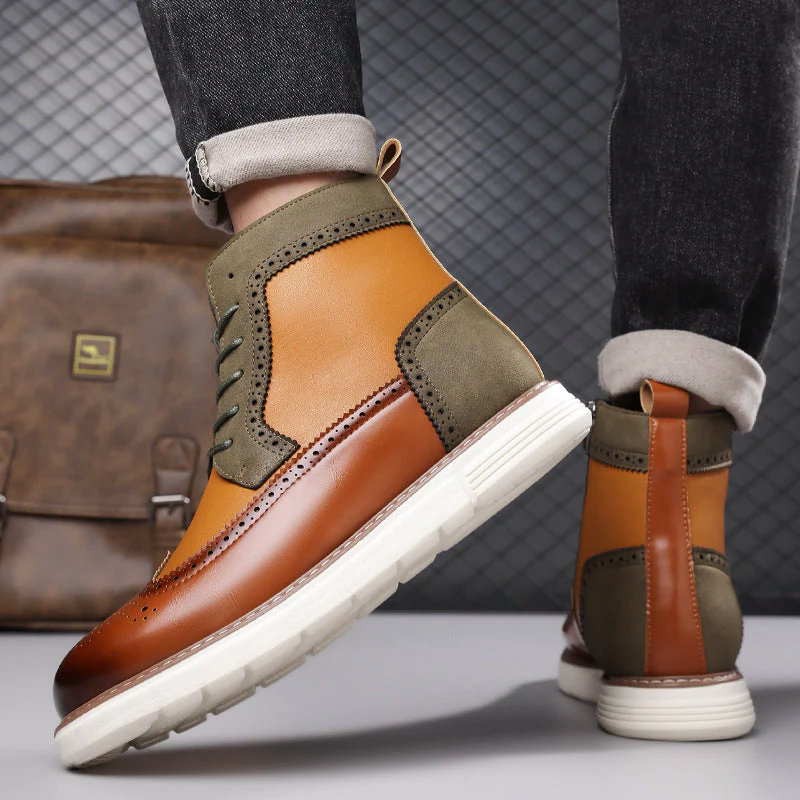 Men's Brogue Boots - Lace-Up Ankle