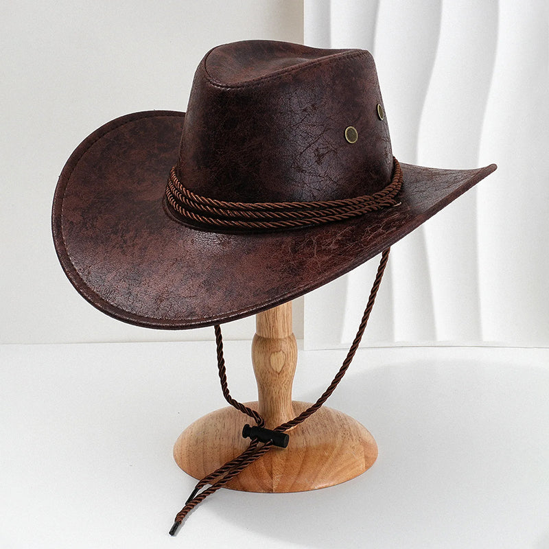 Men's Cowboy Hat - Wide Brim PU Leather