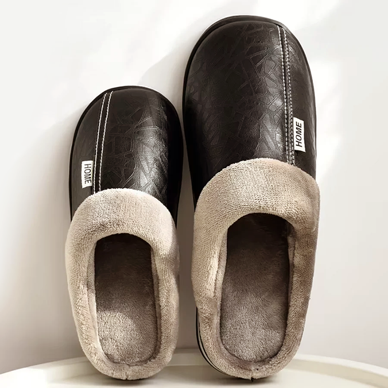 Men's Faux Leather Slippers – Italian Style Plush Lined