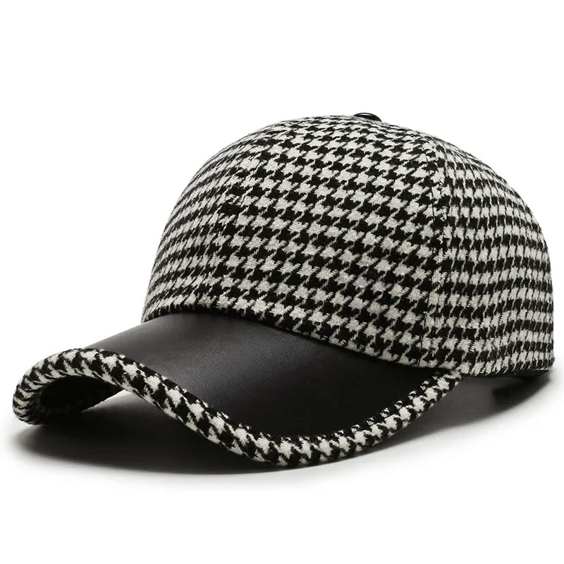 Houndstooth Cap – Faux Leather Visor