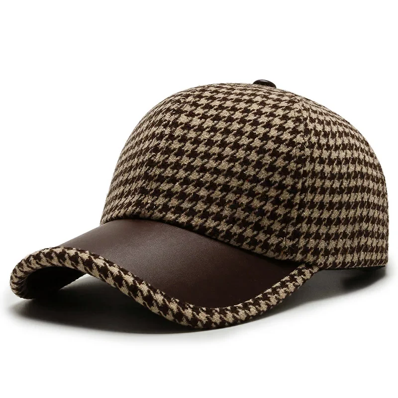 Houndstooth Cap – Faux Leather Visor