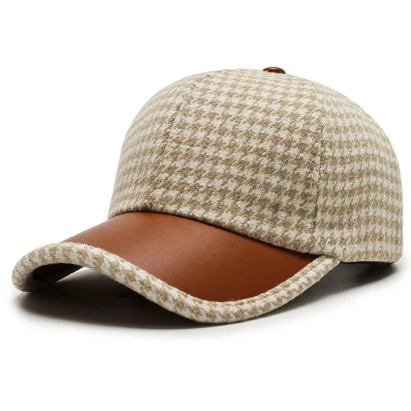 Houndstooth Cap – Faux Leather Visor