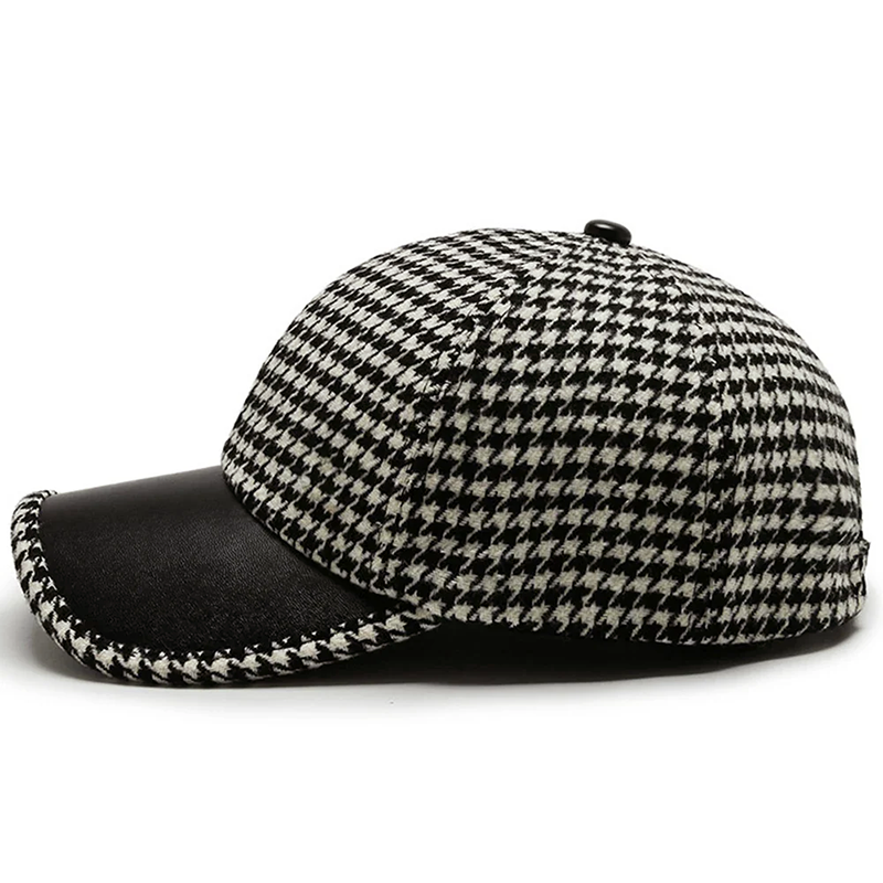 Houndstooth Cap – Faux Leather Visor