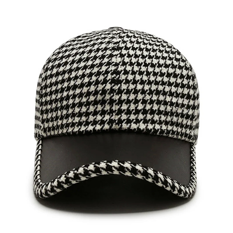 Houndstooth Cap – Faux Leather Visor