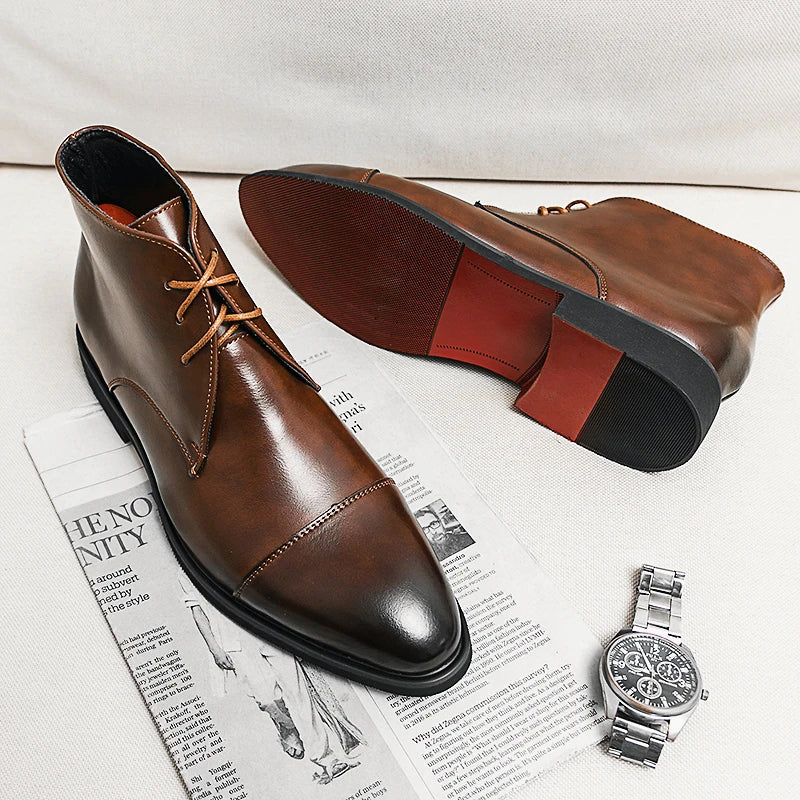 Men's Leather Dress Boots | Sleek Italian Ankle Lace-Up
