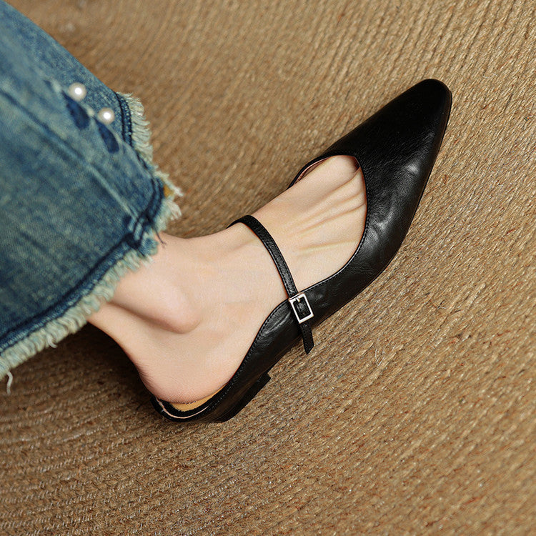 Genuine Leather Mules | Buckled Mary Jane