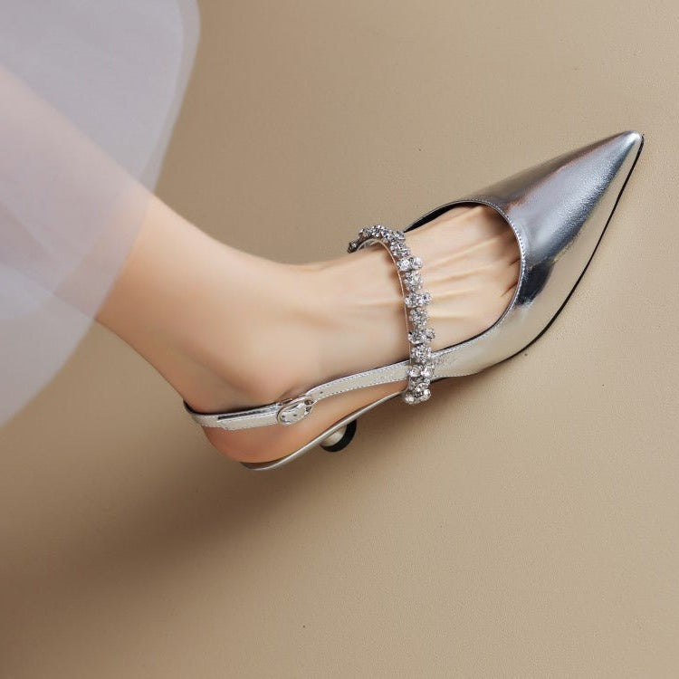 Elegant Pumps Crystal Strap Slingback