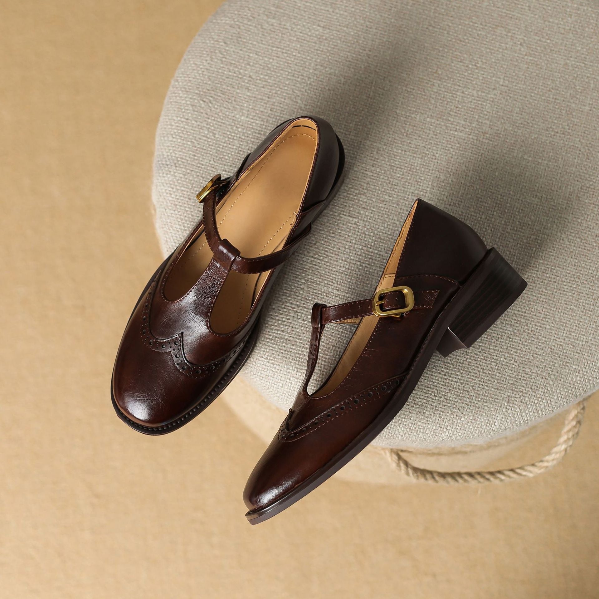 Mary Jane Shoes – Comfortable Leather Block Heel