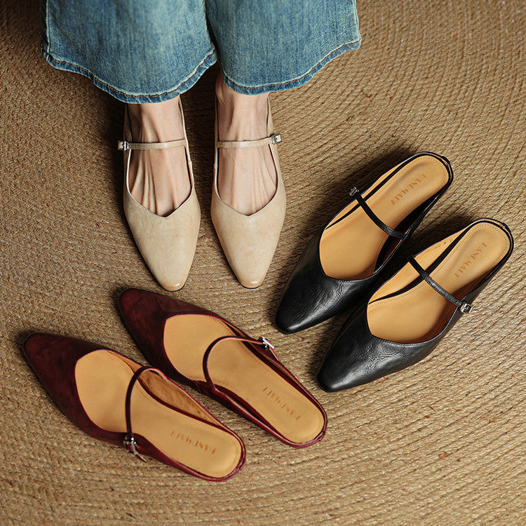 Genuine Leather Mules | Buckled Mary Jane