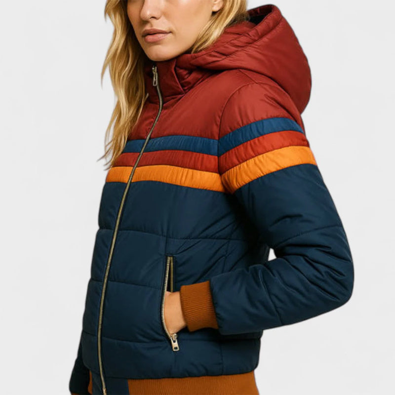 Colorblock Puffer Jacket | Adjustable Hooded Winter Coat