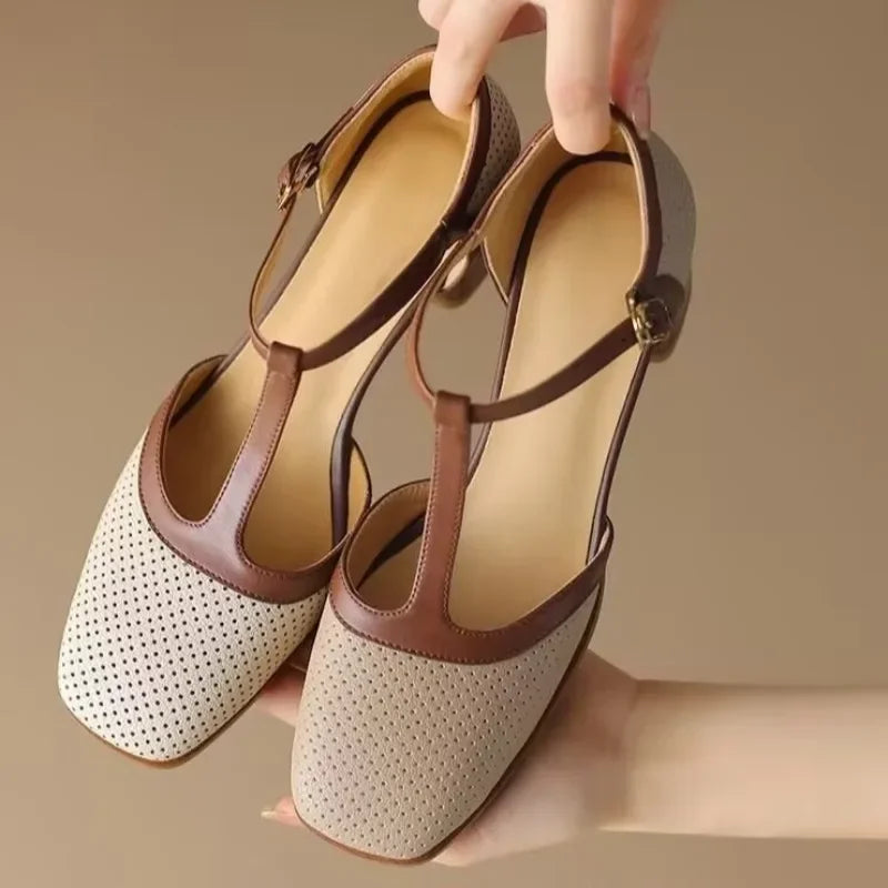 Isava Mid Heel Shoes | Adjustable T-Strap