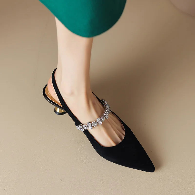 Elegant Pumps Crystal Strap Slingback