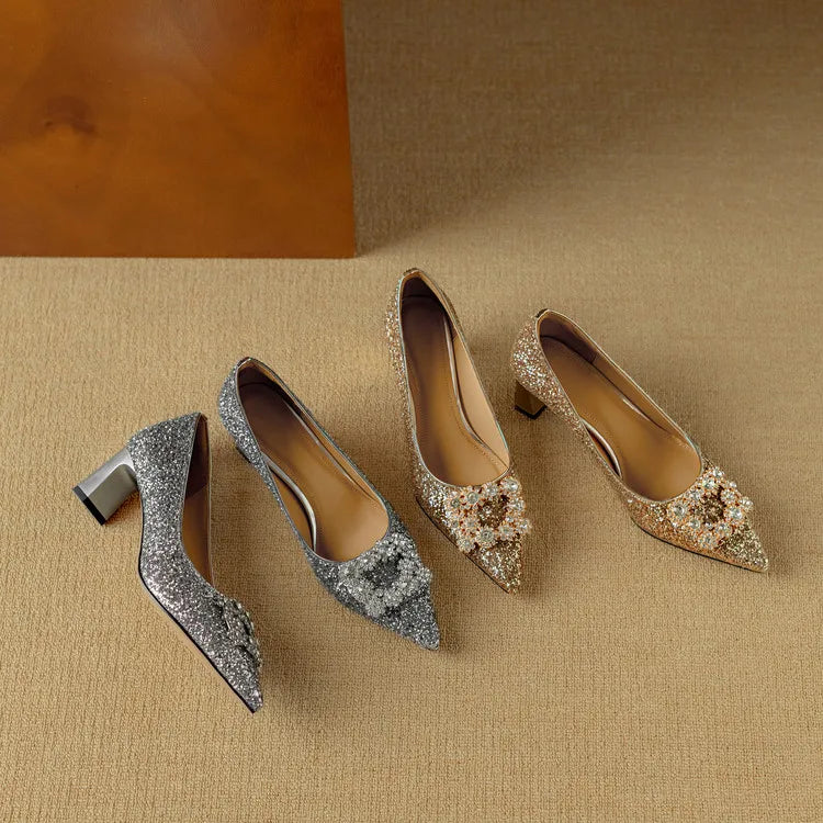Gloria Glitter Pumps – Elegant Block Heels