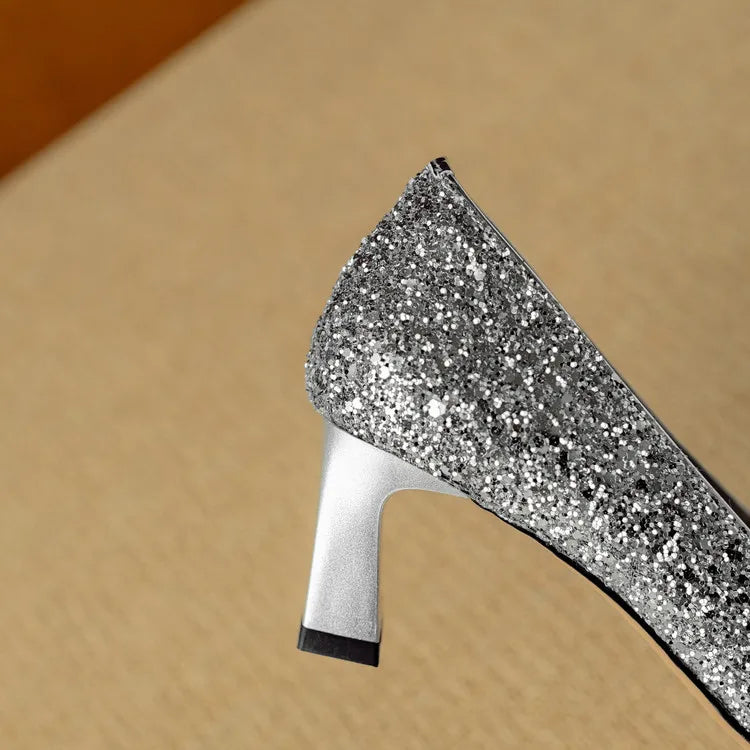 Gloria Glitter Pumps – Elegant Block Heels