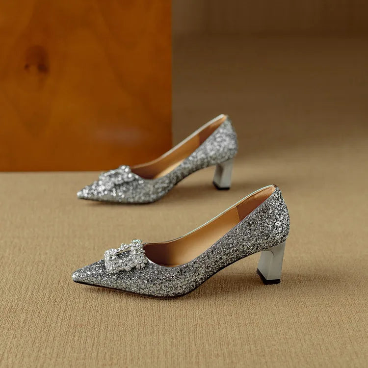 Gloria Glitter Pumps – Elegant Block Heels