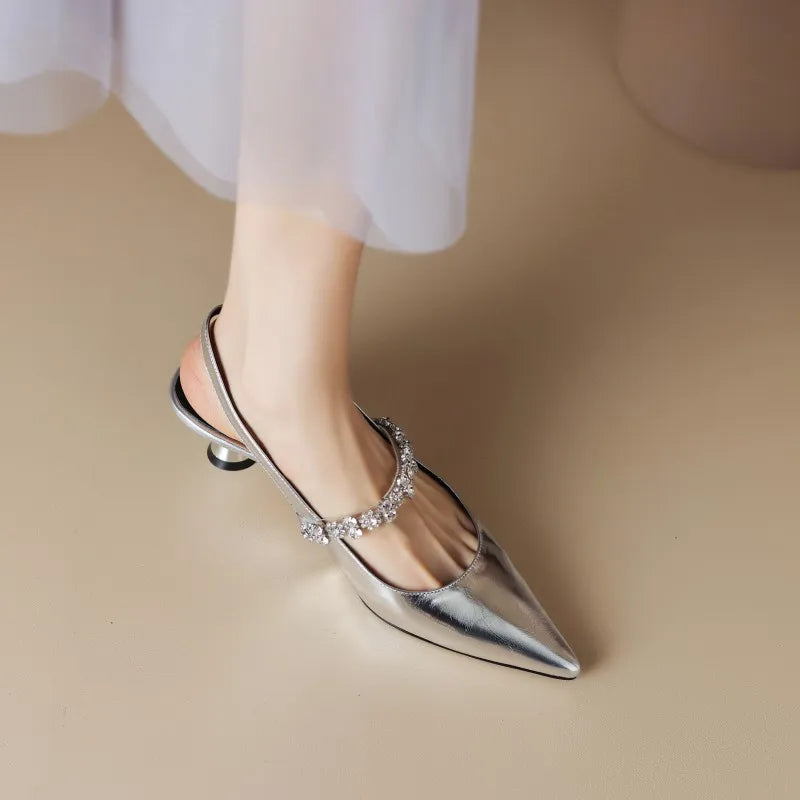 Elegant Pumps Crystal Strap Slingback