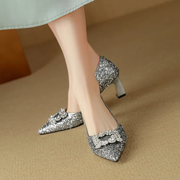 Gloria Glitter Pumps – Elegant Block Heels