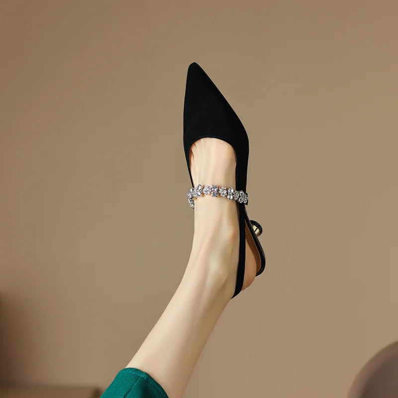Elegant Pumps Crystal Strap Slingback