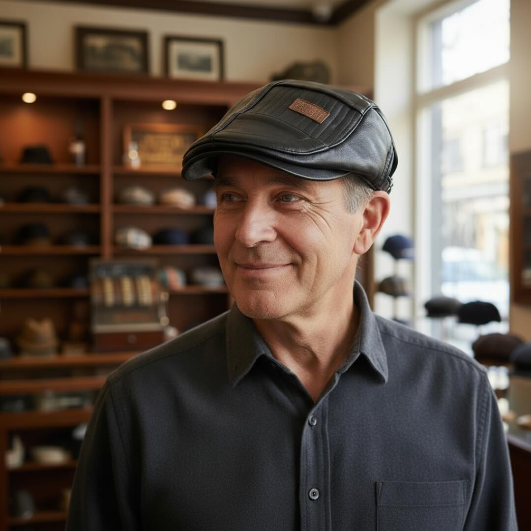Vegan Leather Flat Cap - Stylish Adjustable