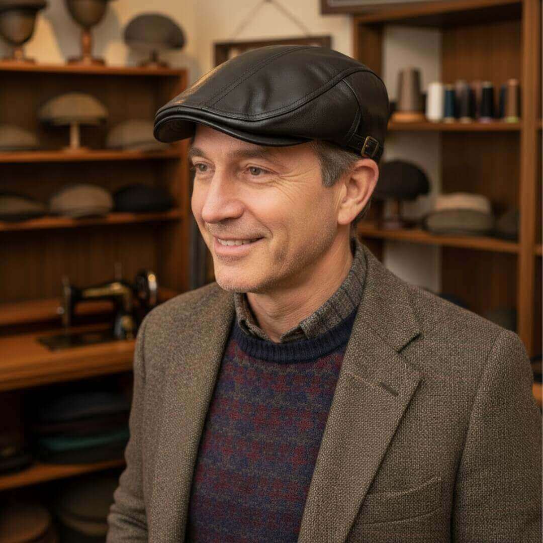 Leather Flat Cap – Classic Adjustable
