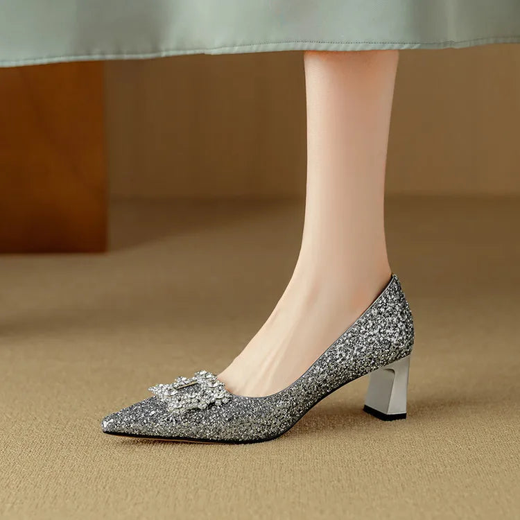 Gloria Glitter Pumps – Elegant Block Heels