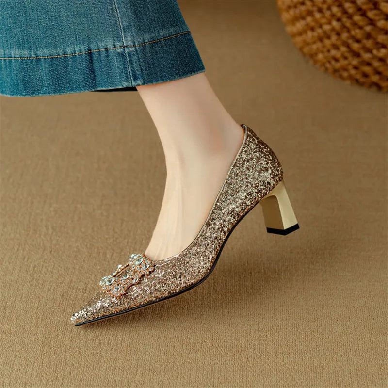 Gloria Glitter Pumps – Elegant Block Heels