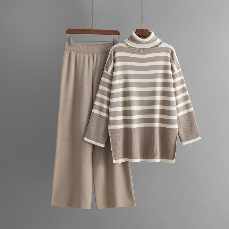 Striped Knit Set | Soft Turtleneck Sweater