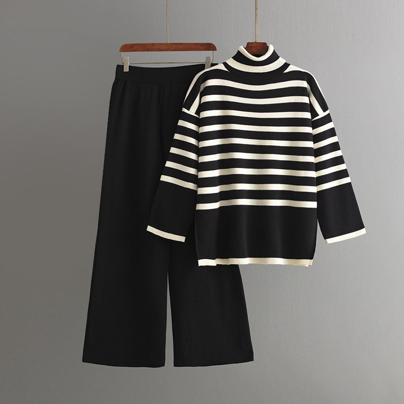 Striped Knit Set | Soft Turtleneck Sweater