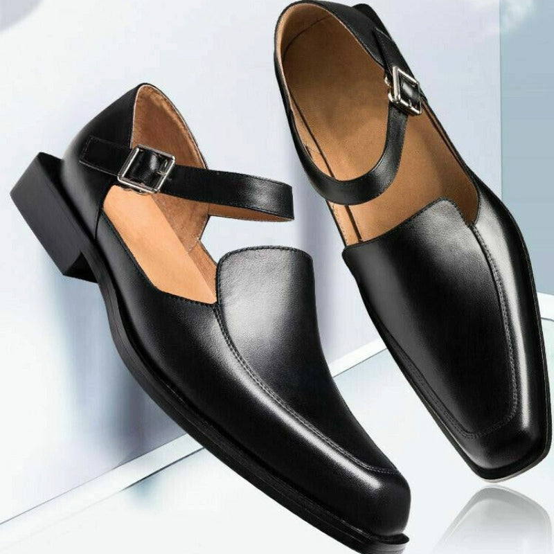Black Leather Sandals Men | Modern Strap Slip-On | Viretti Milano