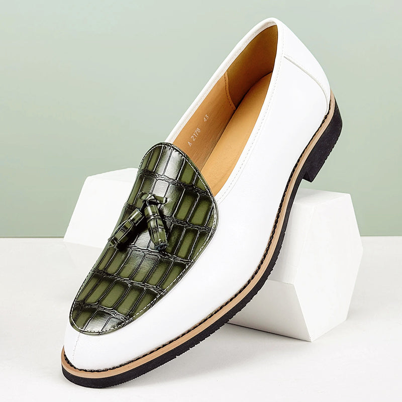 Italian Tassel Loafers | Classic Leather Slip-Ons With Croc Embossed Detail | Viretti Milano