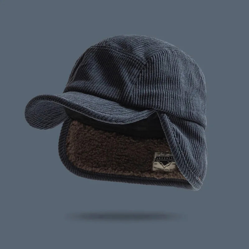 Winter Earflap Baseball Cap - Corduroy Fleece