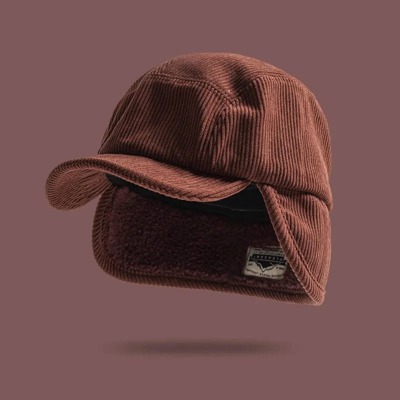 Winter Earflap Baseball Cap - Corduroy Fleece