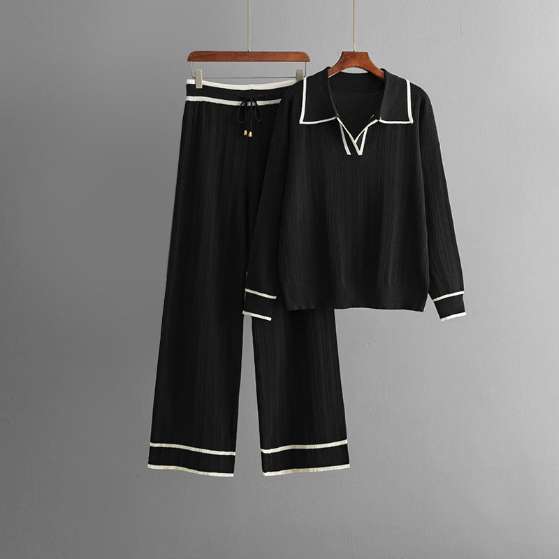 Urban Knit Set – Elegant High-Waisted Pants
