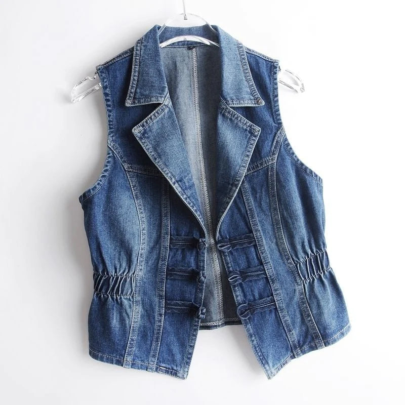 Celestial Denim Vest With Toggle Fastening