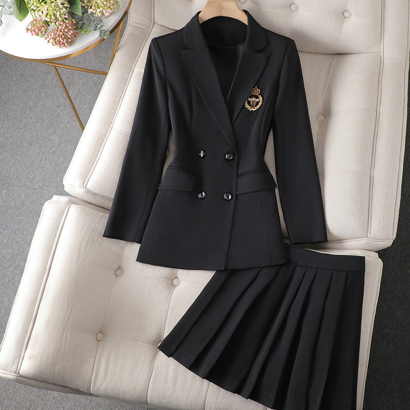 Divine Couture Set – Double-Breasted Blazer & Pleated Skirt
