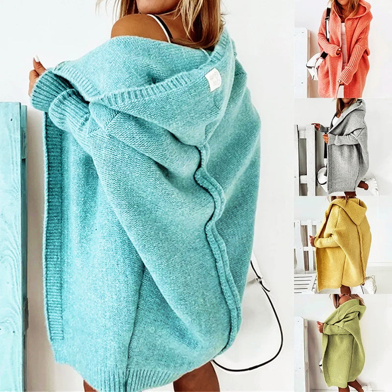 Loose Knit Cardigan - Oversized Hooded Layer