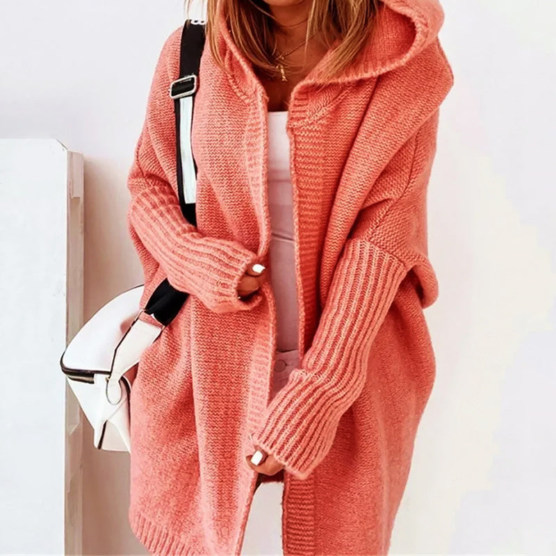 Loose Knit Cardigan - Oversized Hooded Layer