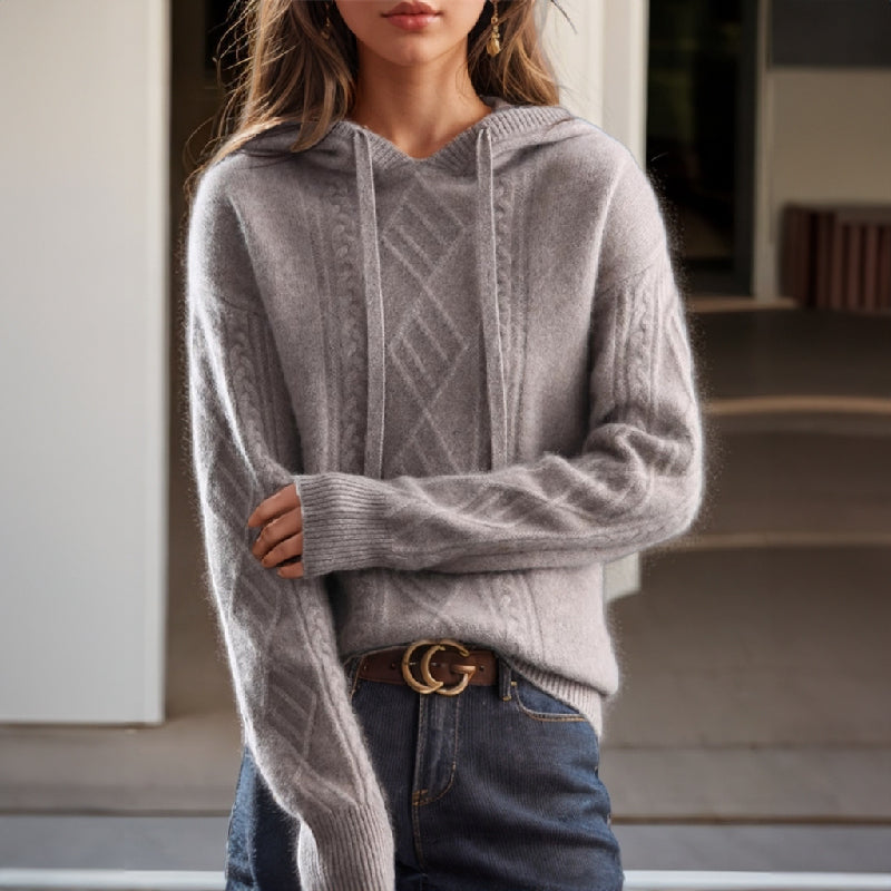 Hooded Wool Pullover | Elegant Cable Knit