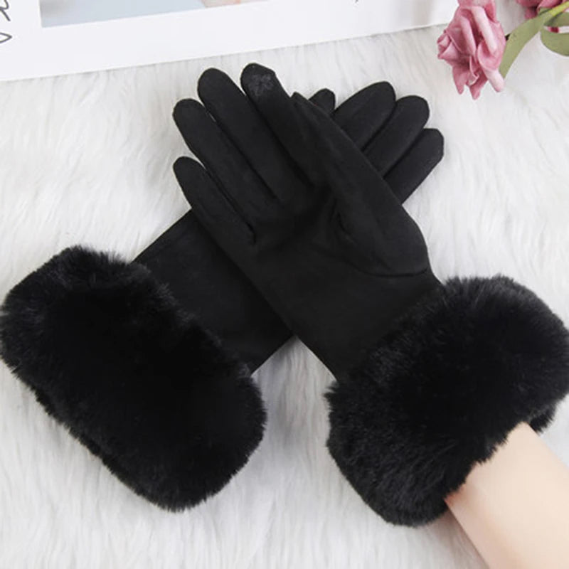 Faux Fur Winter Gloves | Cozy Velvet Suede