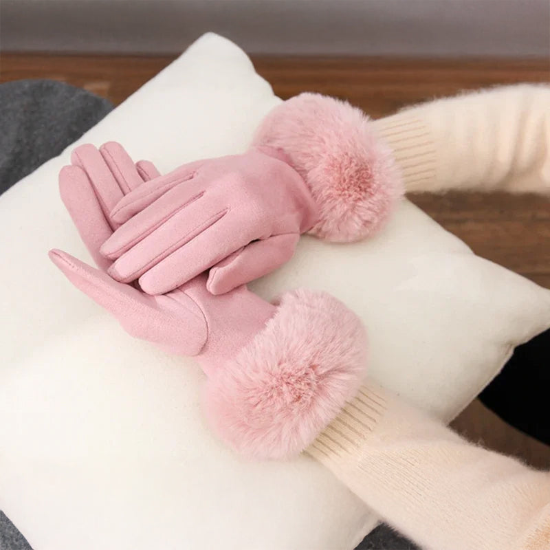 Faux Fur Winter Gloves | Cozy Velvet Suede