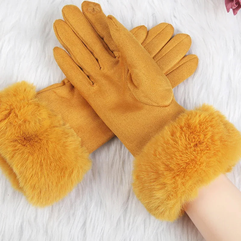 Faux Fur Winter Gloves | Cozy Velvet Suede