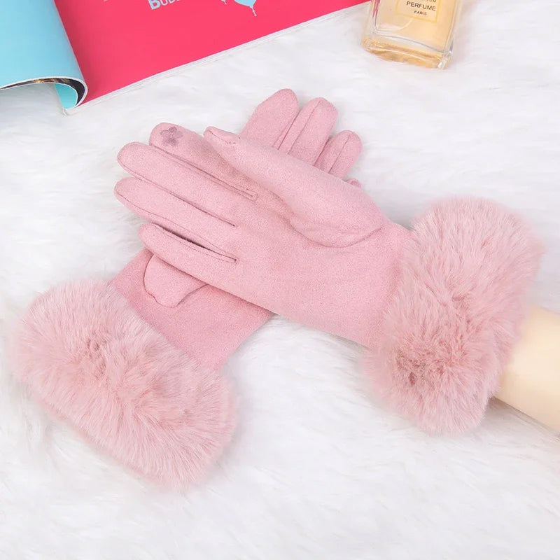 Faux Fur Winter Gloves | Cozy Velvet Suede